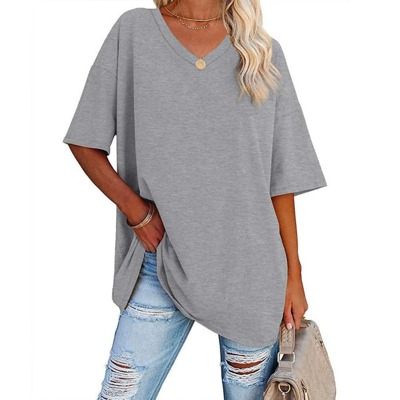 Women's Oversized V-Neck Short Sleeve T-Shirt