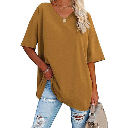 Women's Oversized V-Neck Short Sleeve T-Shirt