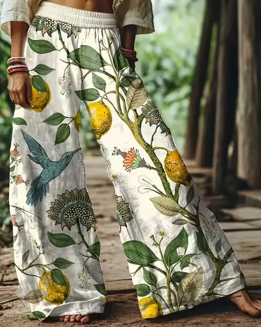 Women's High-Waist Floral Print Wide Leg Pants