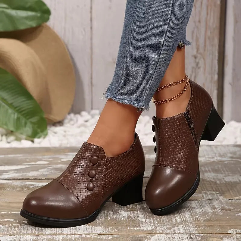 Women's Button-Accent Block Heel Shoes