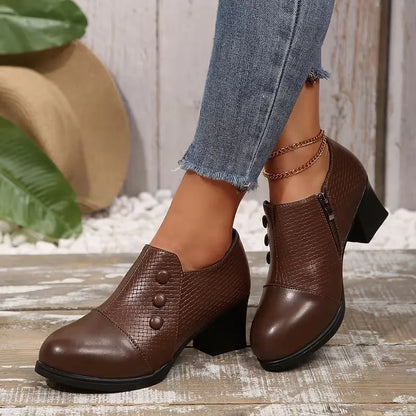 Women's Button-Accent Block Heel Shoes
