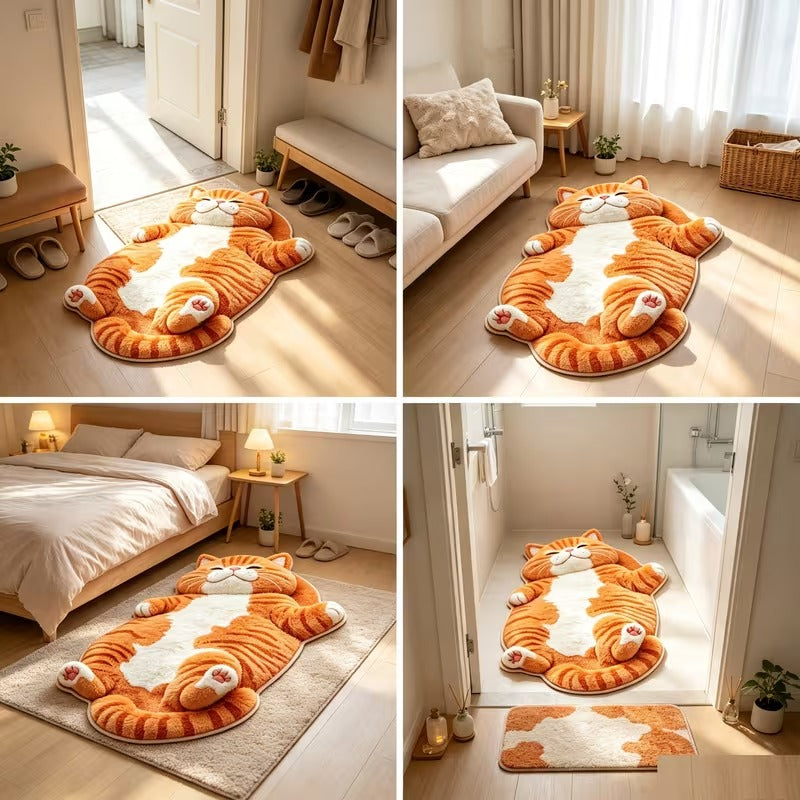 Cat-Shaped Plush Floor Rug