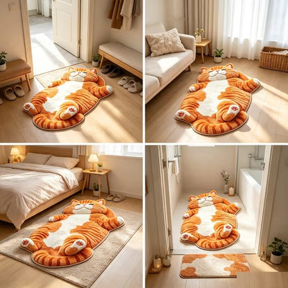 Cat-Shaped Plush Floor Rug