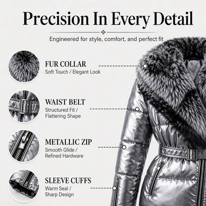 Women's Belted Jacket with Faux Fur Collar