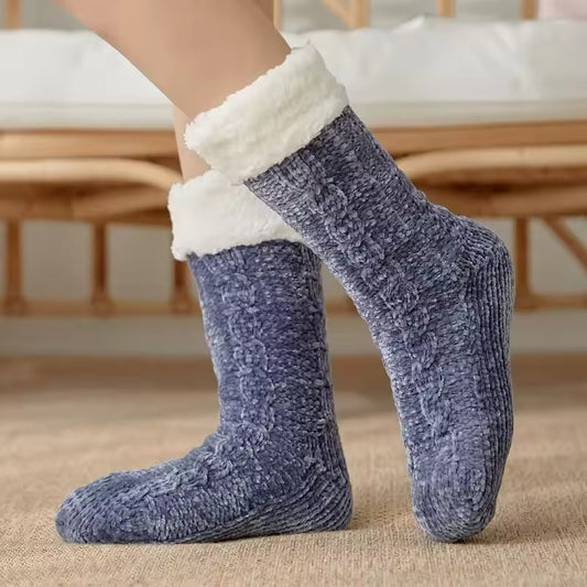 Unisex Knit Slipper Socks with Fold-Over Cuffs
