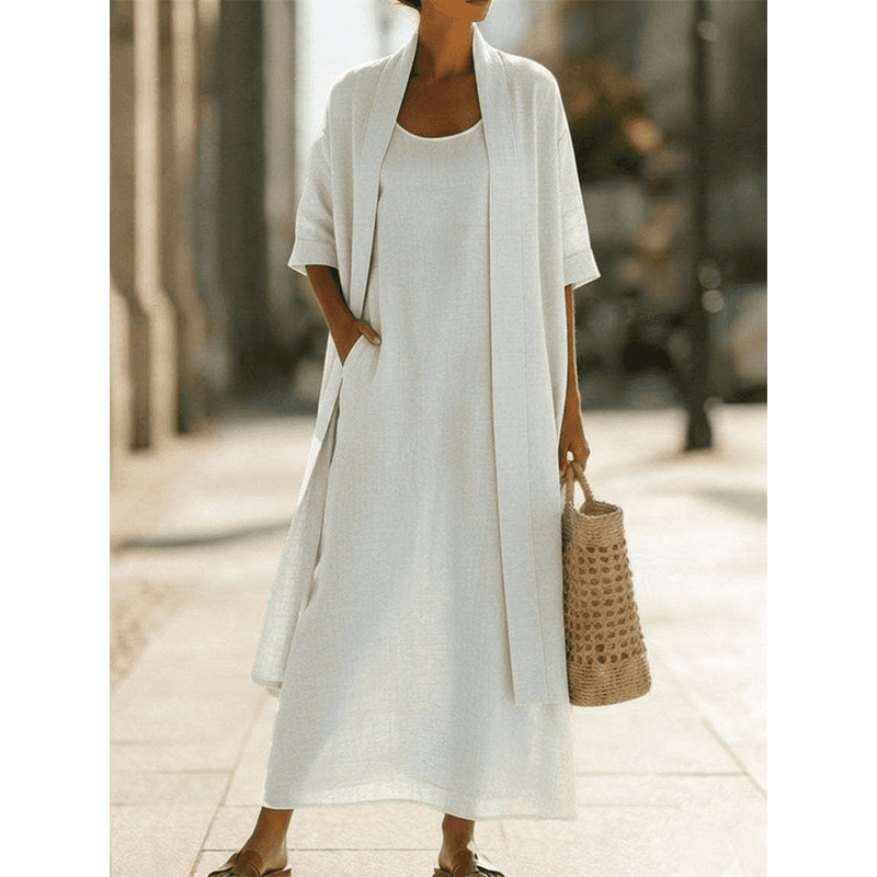 Women's Sleeveless Maxi Dress & Open Front Cardigan Set