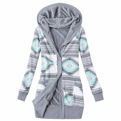 Women's Hooded Button-Front Knit Cardigan