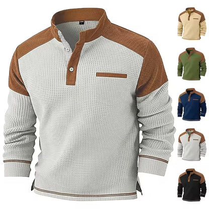 Men's Textured Knit Pullover with Stand Collar