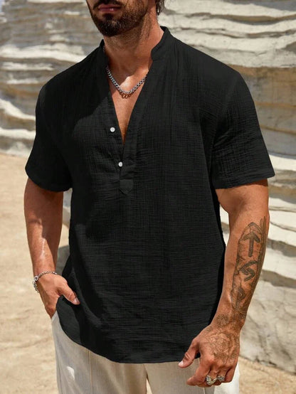 Men’s Stand Collar Button-Front Shirt