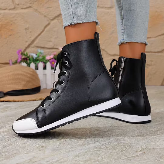 Women's Lace-Up Ankle Boots with Side Zipper