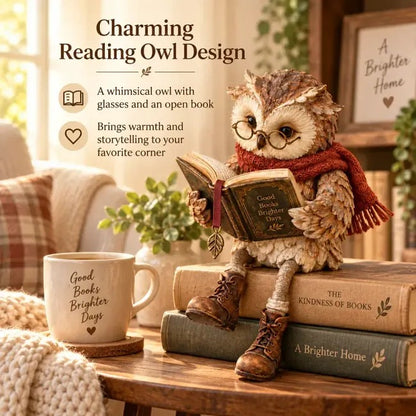 Reading Owl Figurine with Glasses and Book
