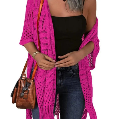 Women's Oversized Crochet Knit Tassel Cardigan