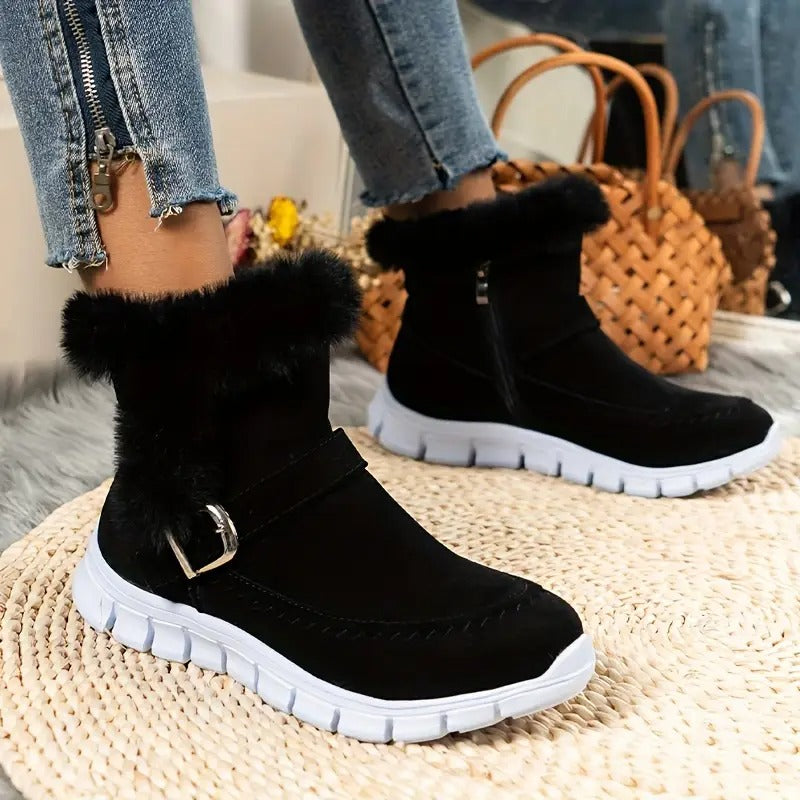 Women's Ankle Boots with Buckle and Zipper