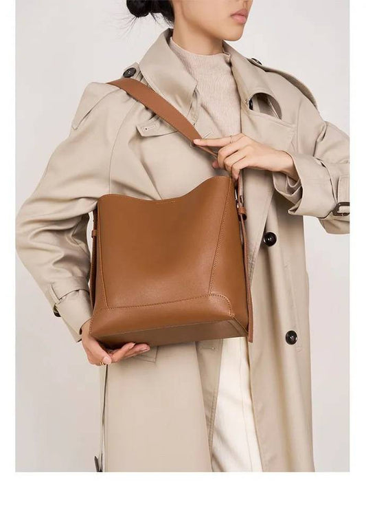 Women's Leather-Look Bucket Shoulder Bag