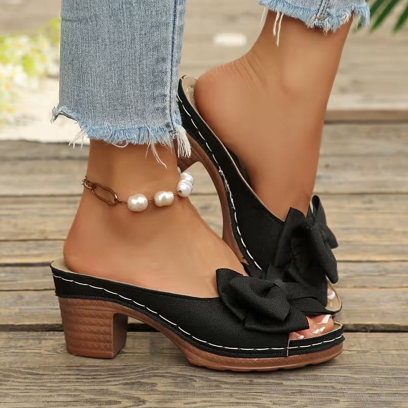 Women's Bow Detail Block Heel Mules
