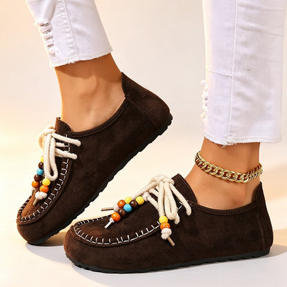 Women's Beaded Lace-Up Loafers