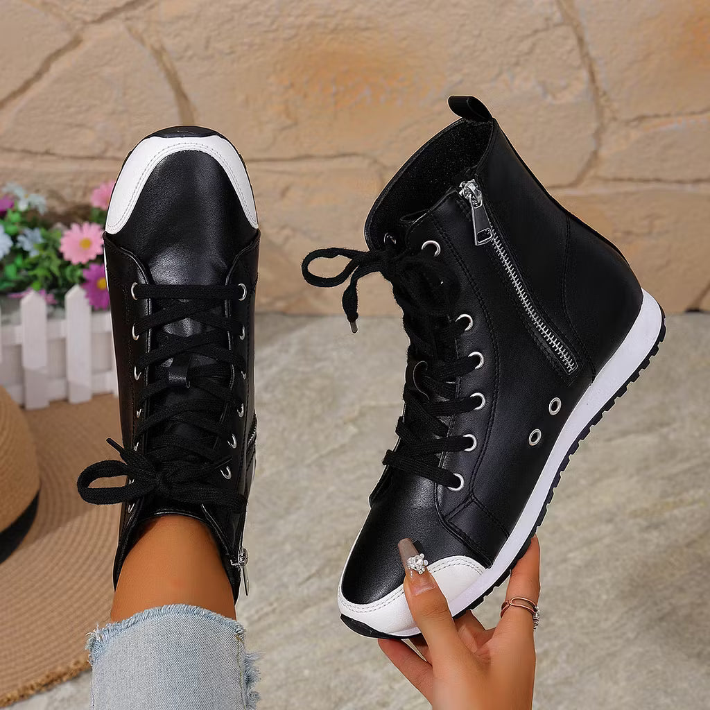 Women's Lace-Up Ankle Boots with Side Zipper