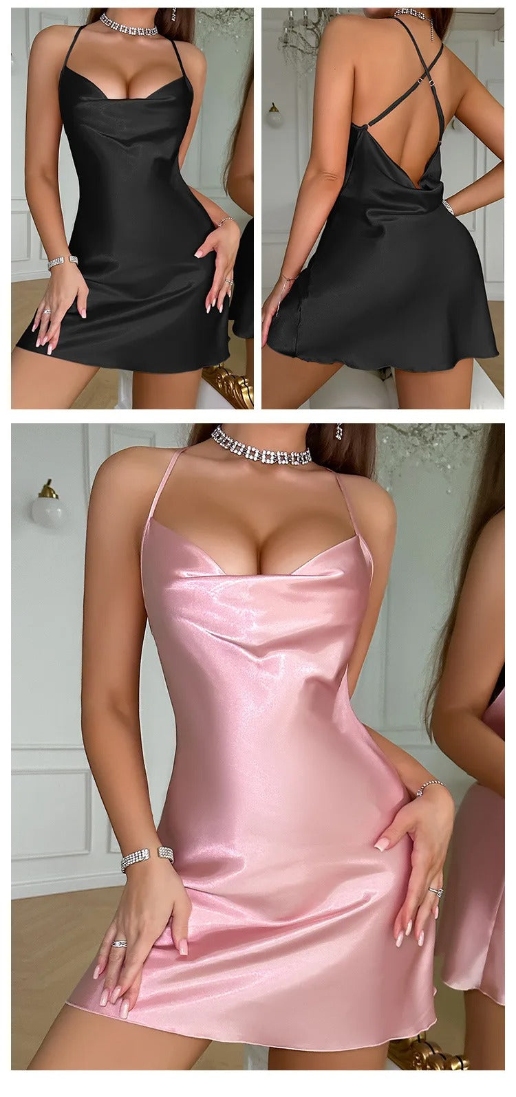 Women's Cowl Neck Satin Slip Dress