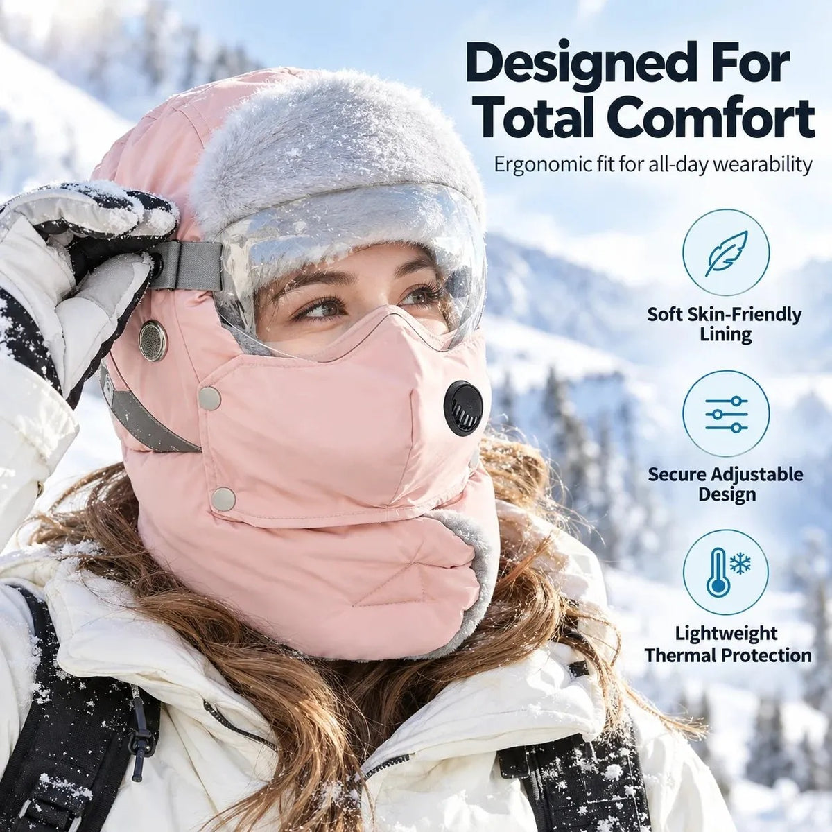 Women's Winter Hat with Face Covering and Goggles
