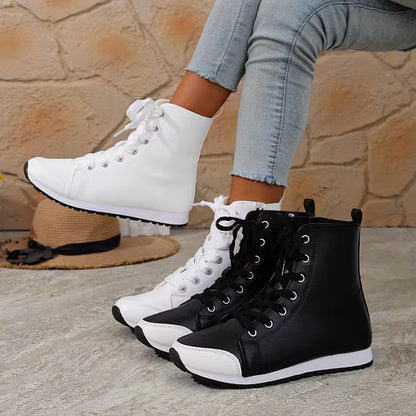 Women's Lace-Up Ankle Boots with Side Zipper