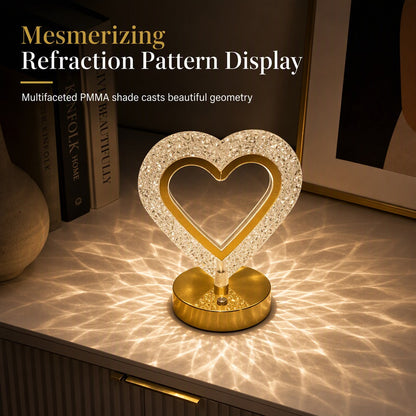 Heart-Shaped Faceted Crystal Table Lamp