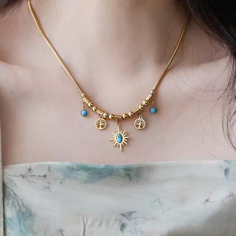 Bohemian Sun Charm Necklace & Bracelet Set