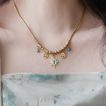 Bohemian Sun Charm Necklace & Bracelet Set