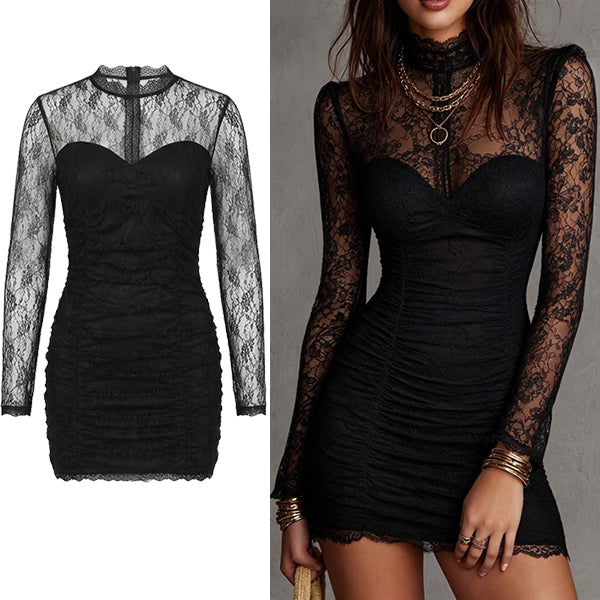 Women's Lace Detail Ruched Fitted Dress