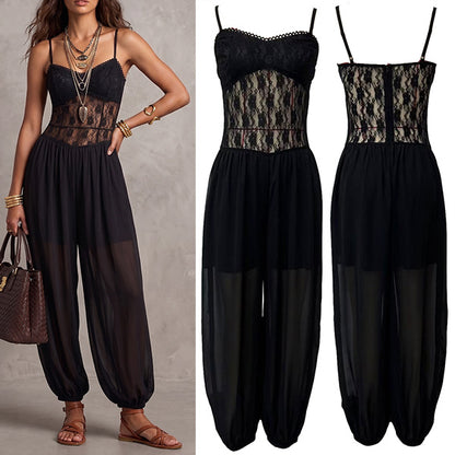 Women's Lace Bodice Sheer Leg Jumpsuit
