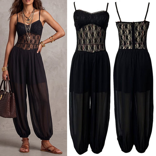 Women's Lace Bodice Sheer Leg Jumpsuit