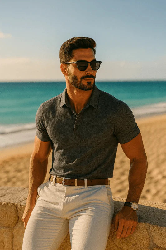 Men's Textured Knit Polo Shirt