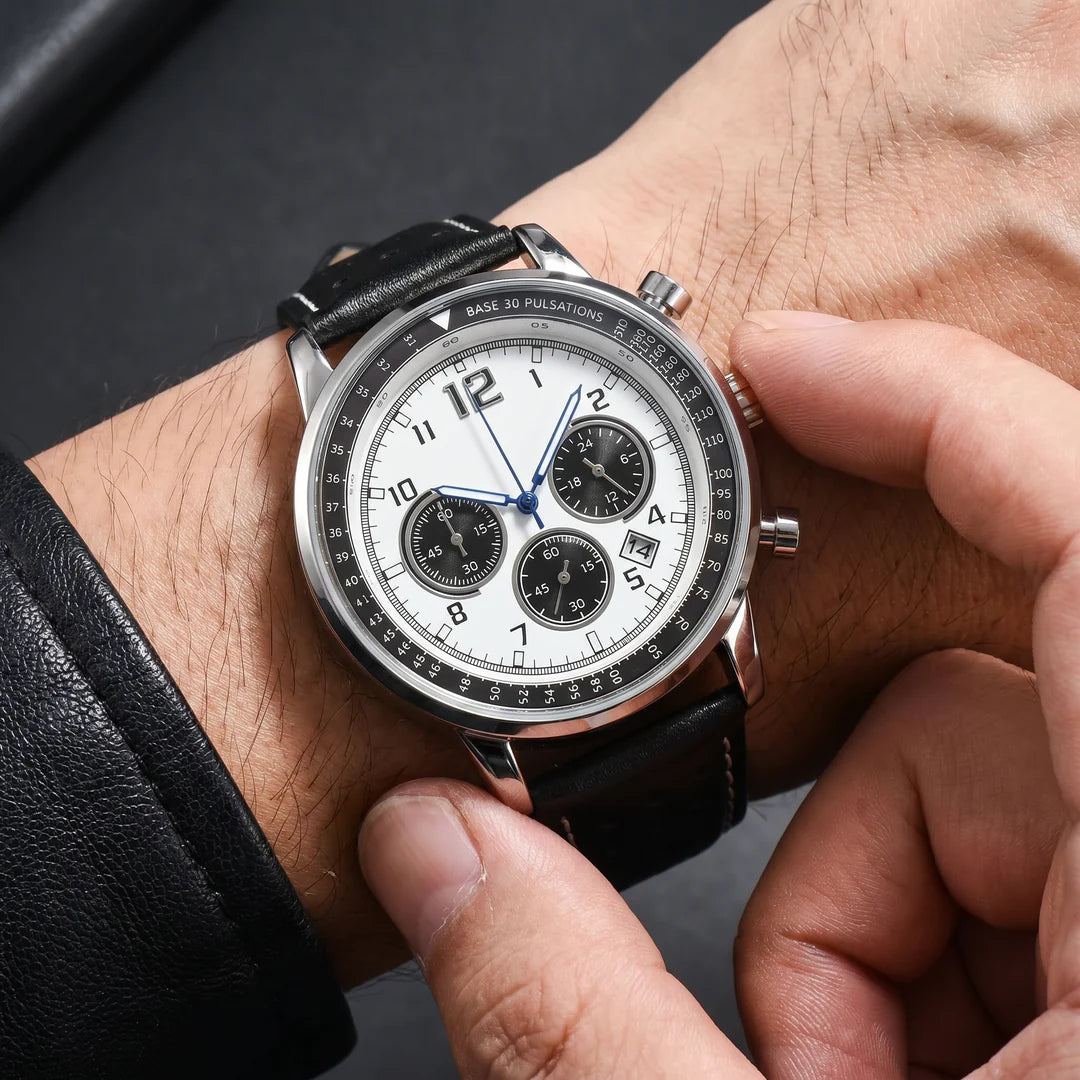 Men's Chronograph Style Leather-Look Watch