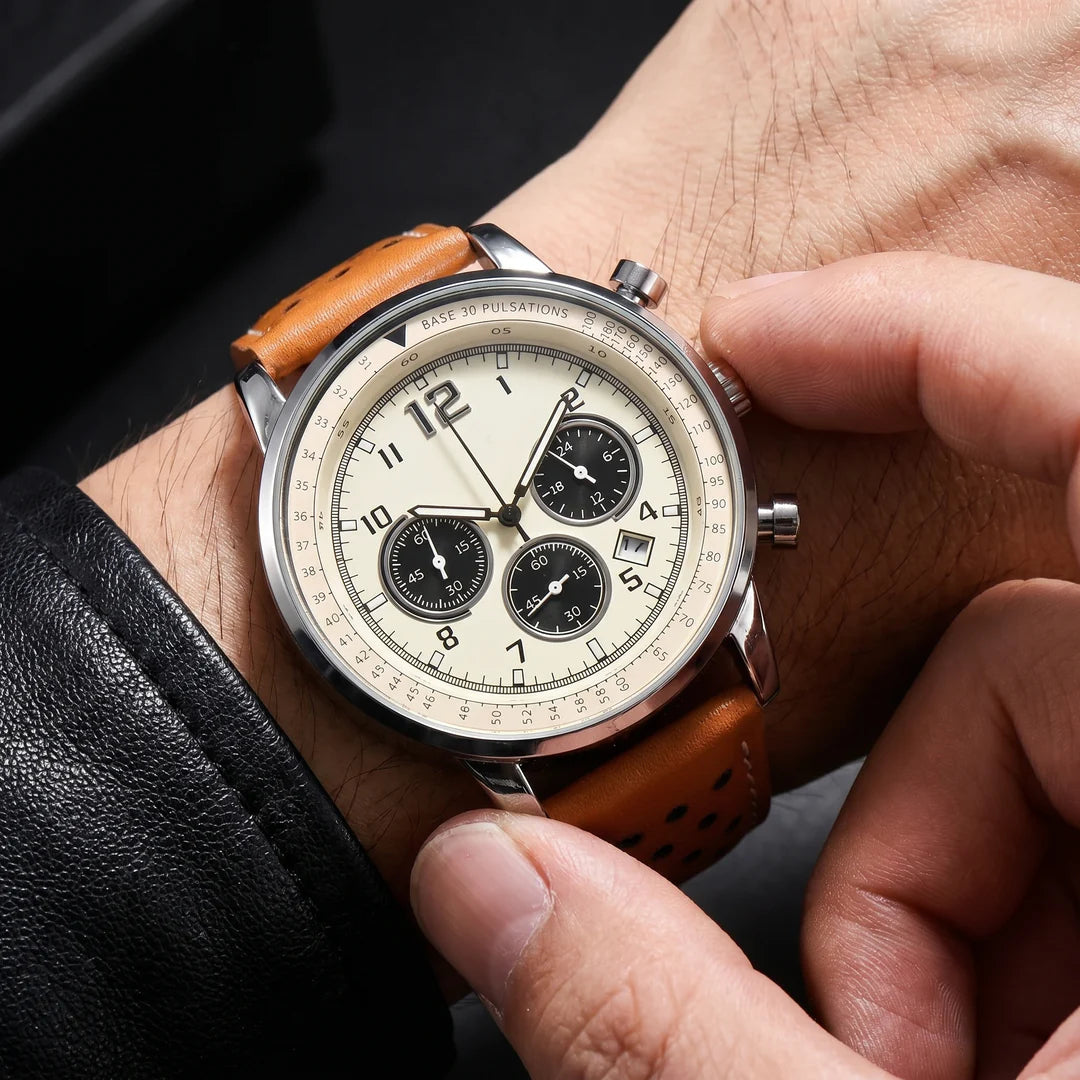 Men's Chronograph Style Leather-Look Watch
