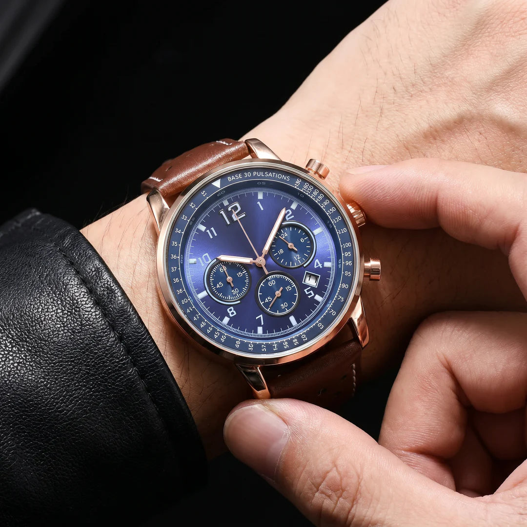 Men's Chronograph Style Leather-Look Watch