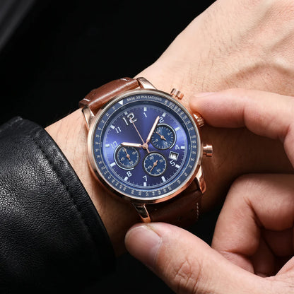 Men's Chronograph Style Leather-Look Watch