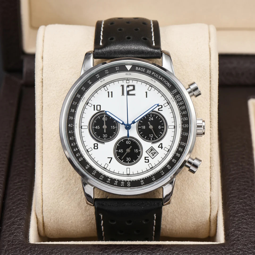 Men's Chronograph Style Leather-Look Watch