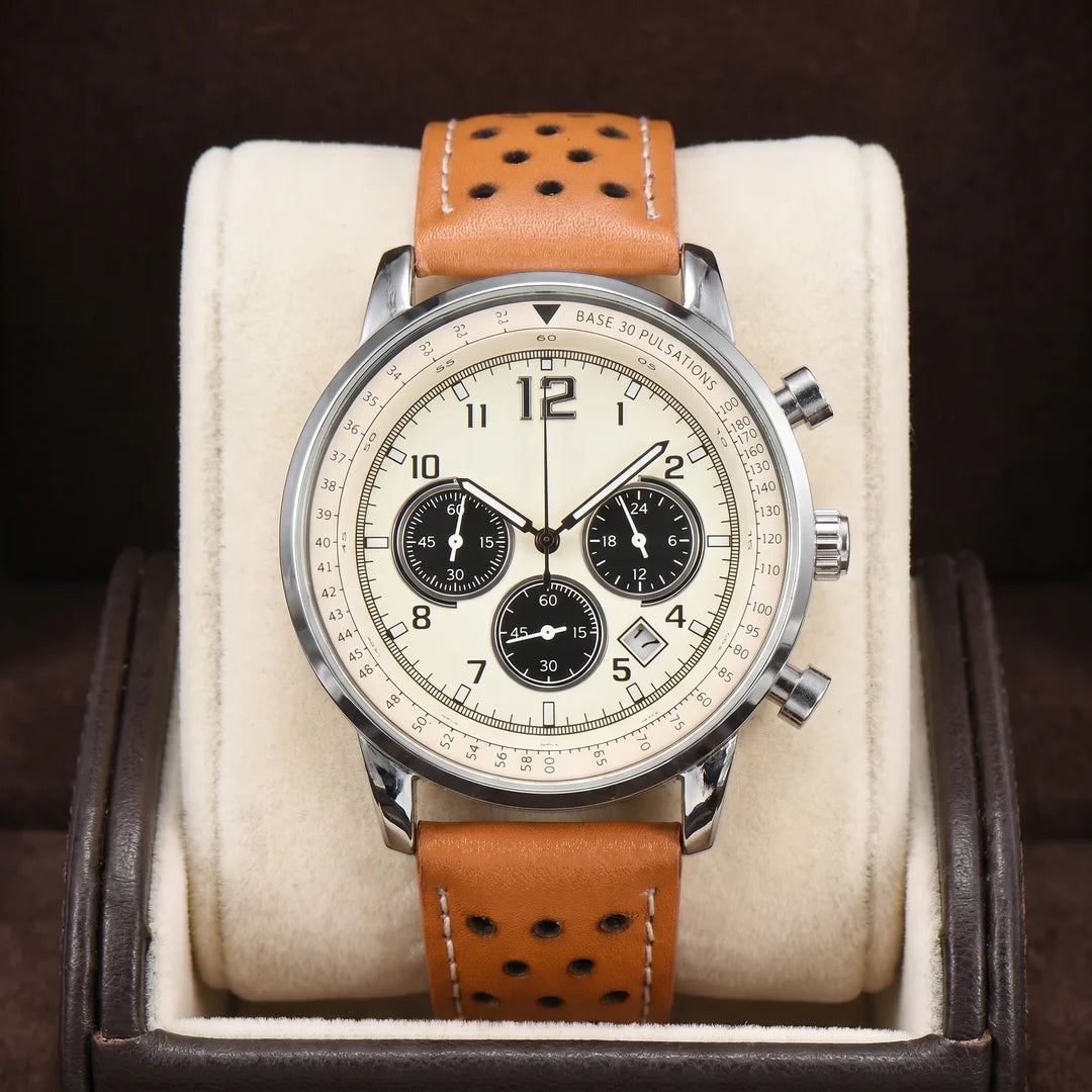 Men's Chronograph Style Leather-Look Watch