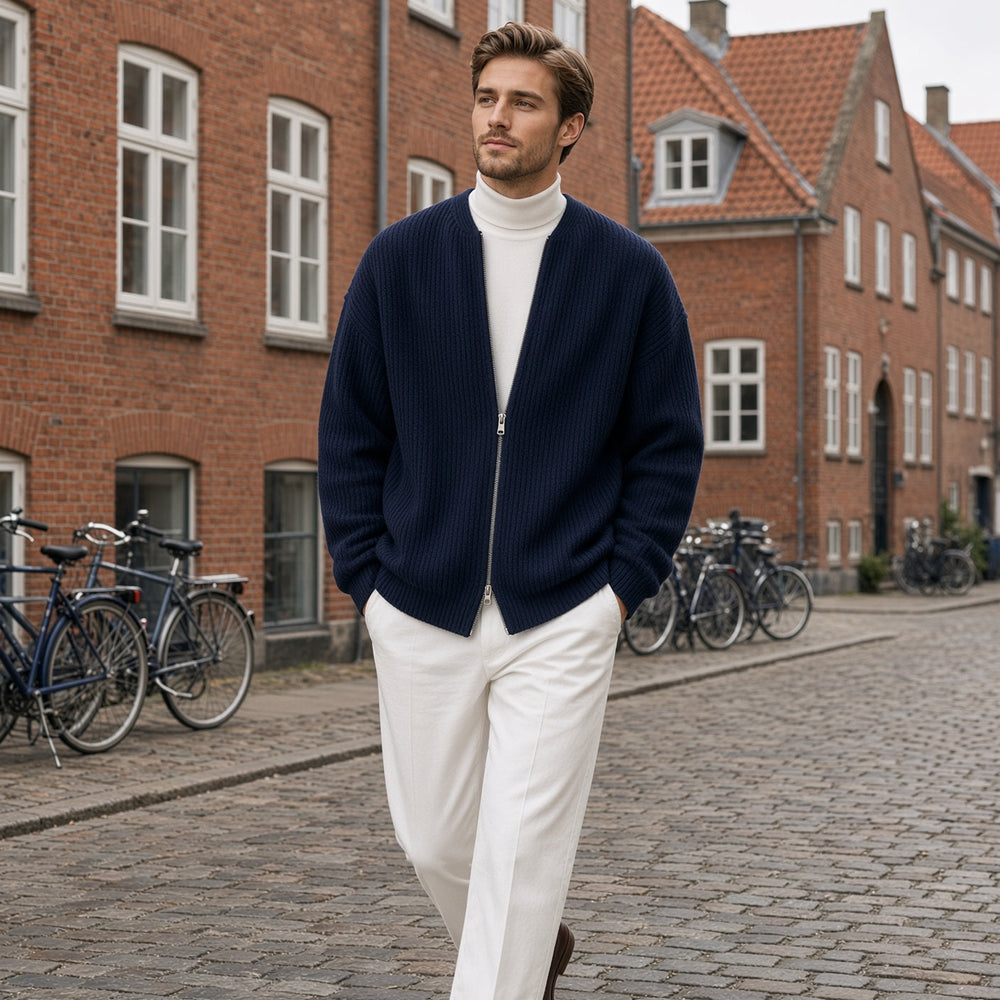 Men's Ribbed Knit Zip Cardigan