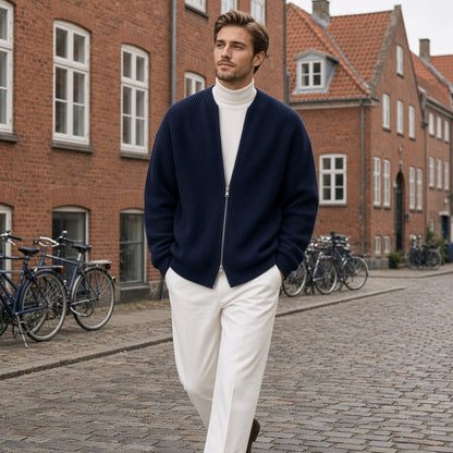 Men's Ribbed Knit Zip Cardigan