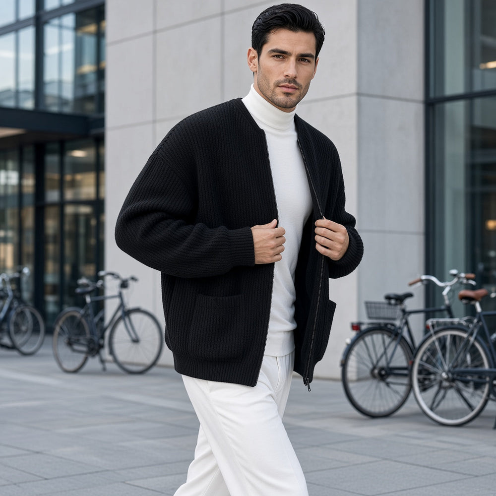 Men's Ribbed Knit Zip Cardigan
