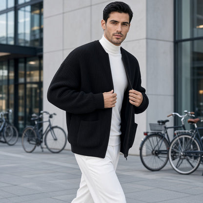 Men's Ribbed Knit Zip Cardigan