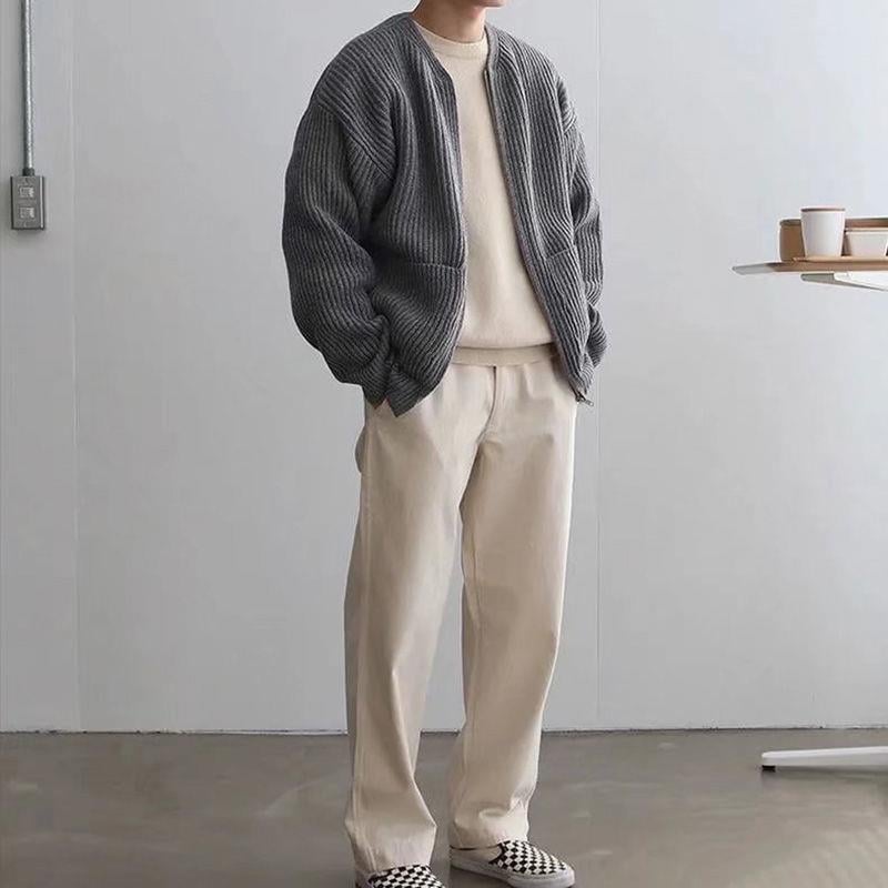 Men's Ribbed Knit Zip Cardigan