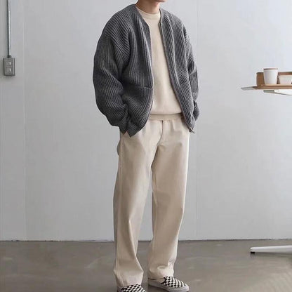 Men's Ribbed Knit Zip Cardigan