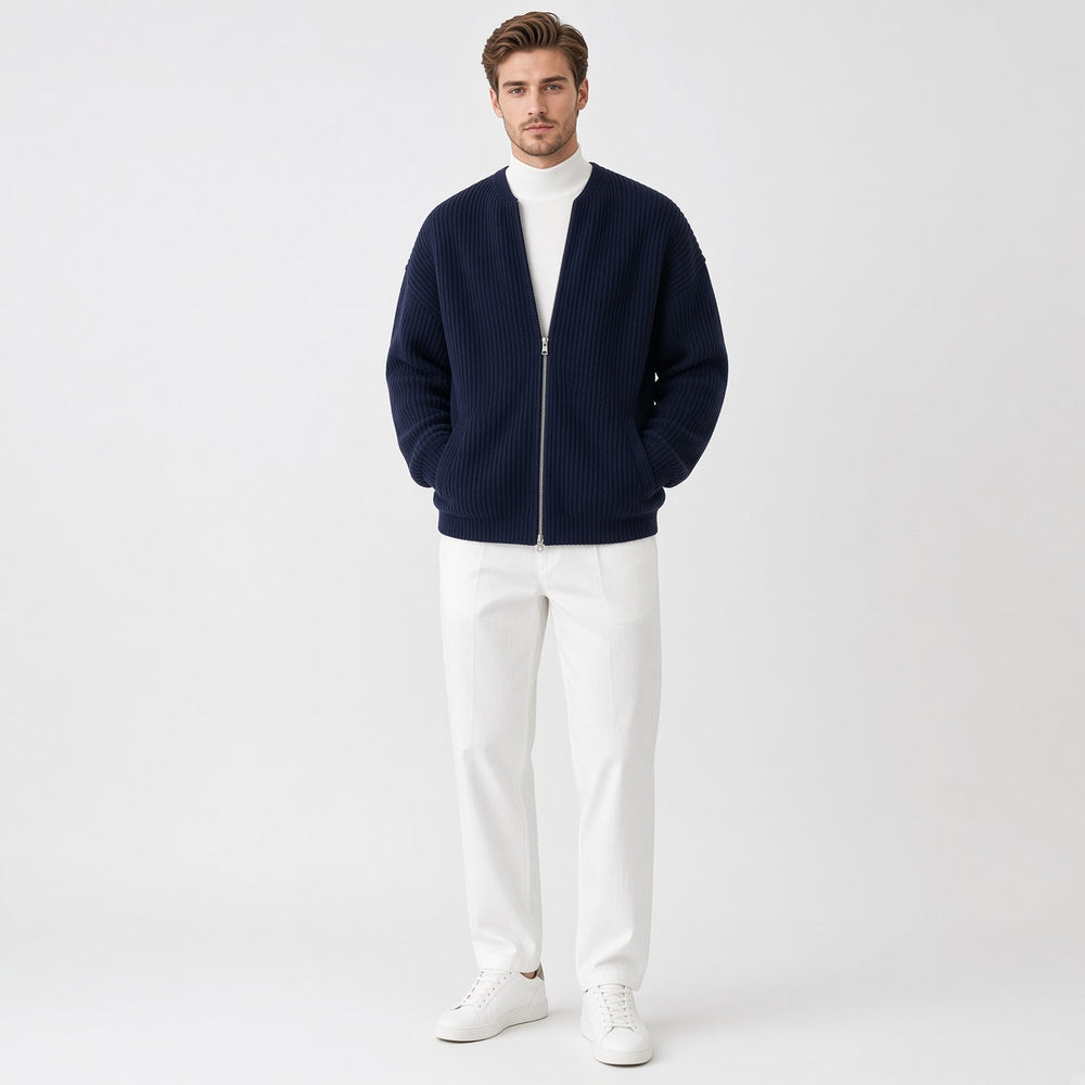 Men's Ribbed Knit Zip Cardigan