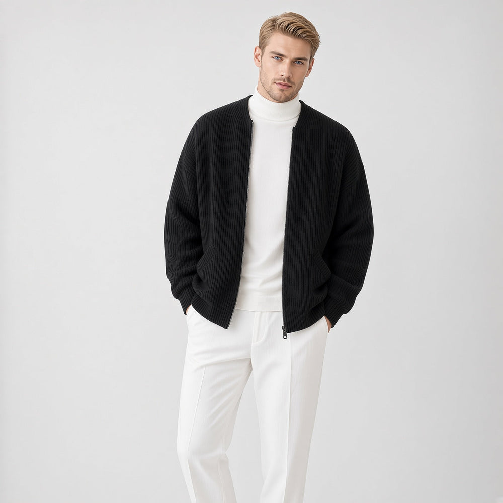 Men's Ribbed Knit Zip Cardigan