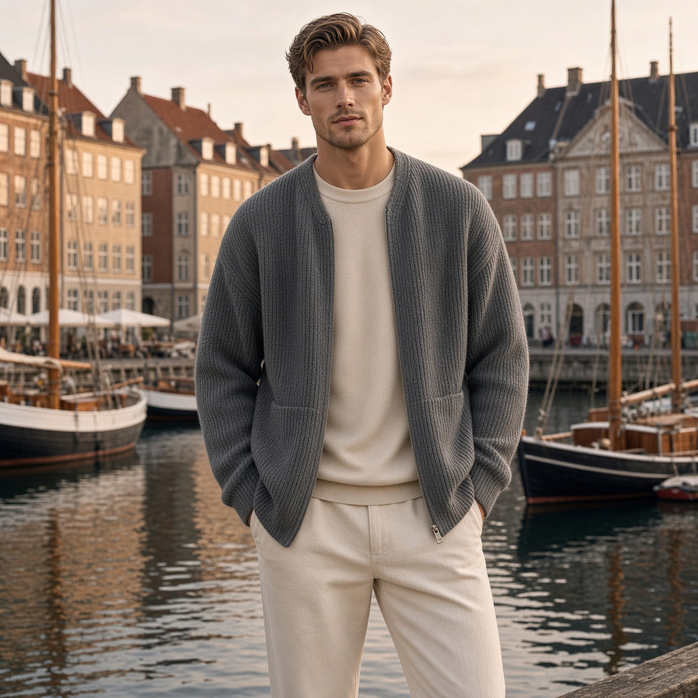 Men's Ribbed Knit Zip Cardigan