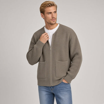 Men's Ribbed Knit Zip Cardigan