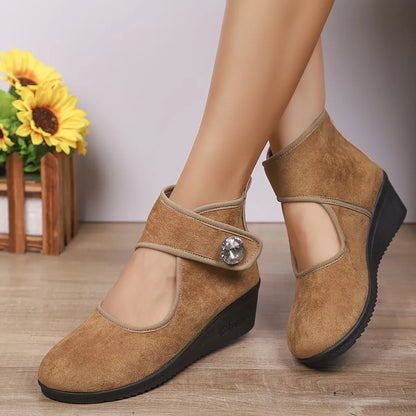 Women's Rhinestone Strap Wedge Ankle Boots