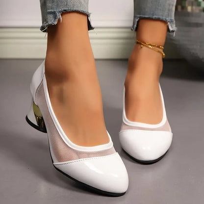 Women’s Mesh Panel Chunky Heel Pumps
