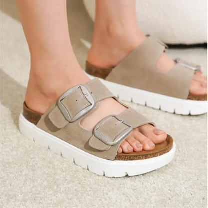Women's Double Buckle Platform Slide Sandals